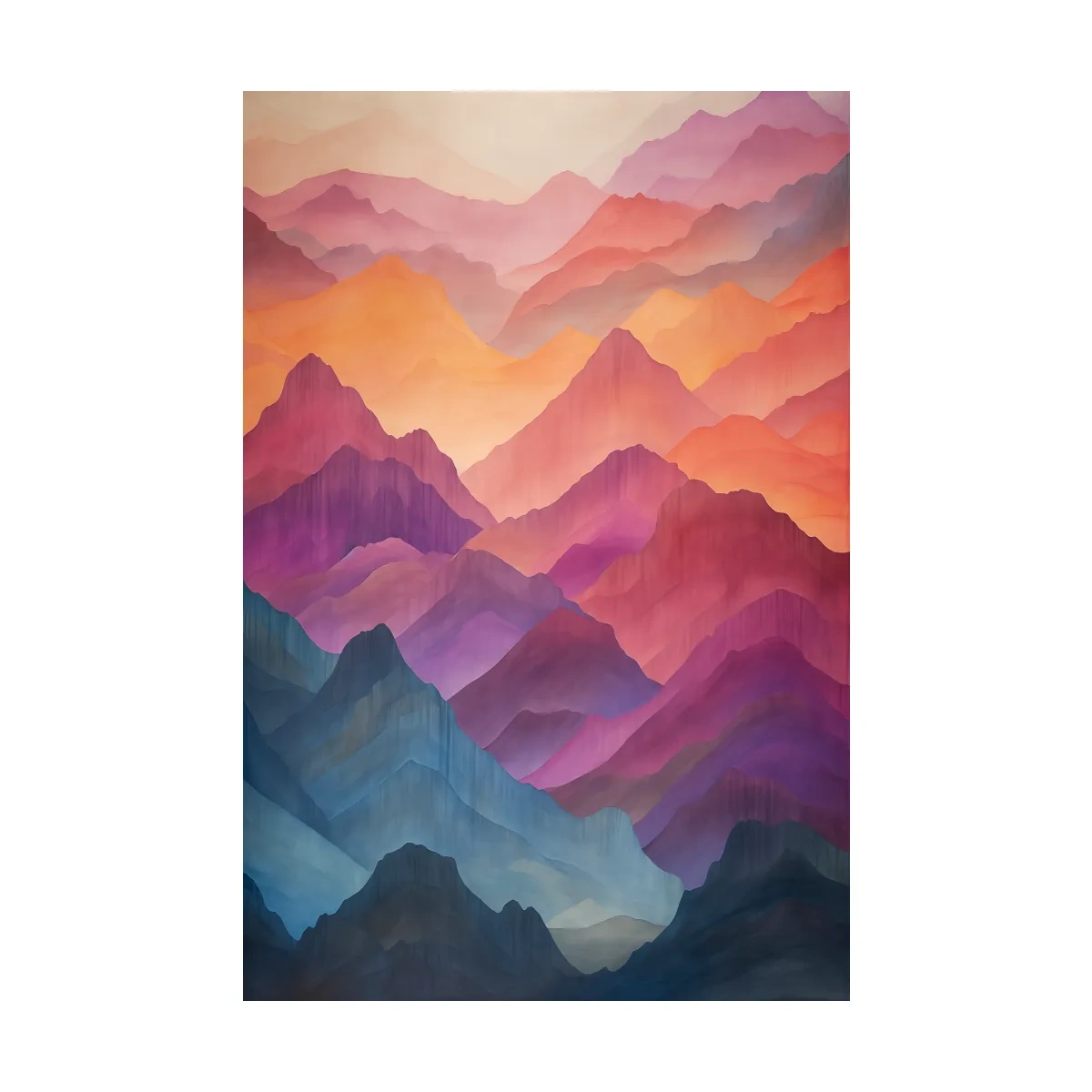 Vibrant Watercolor Layered Mountains - Abstract Sunset Landscape Wall Art