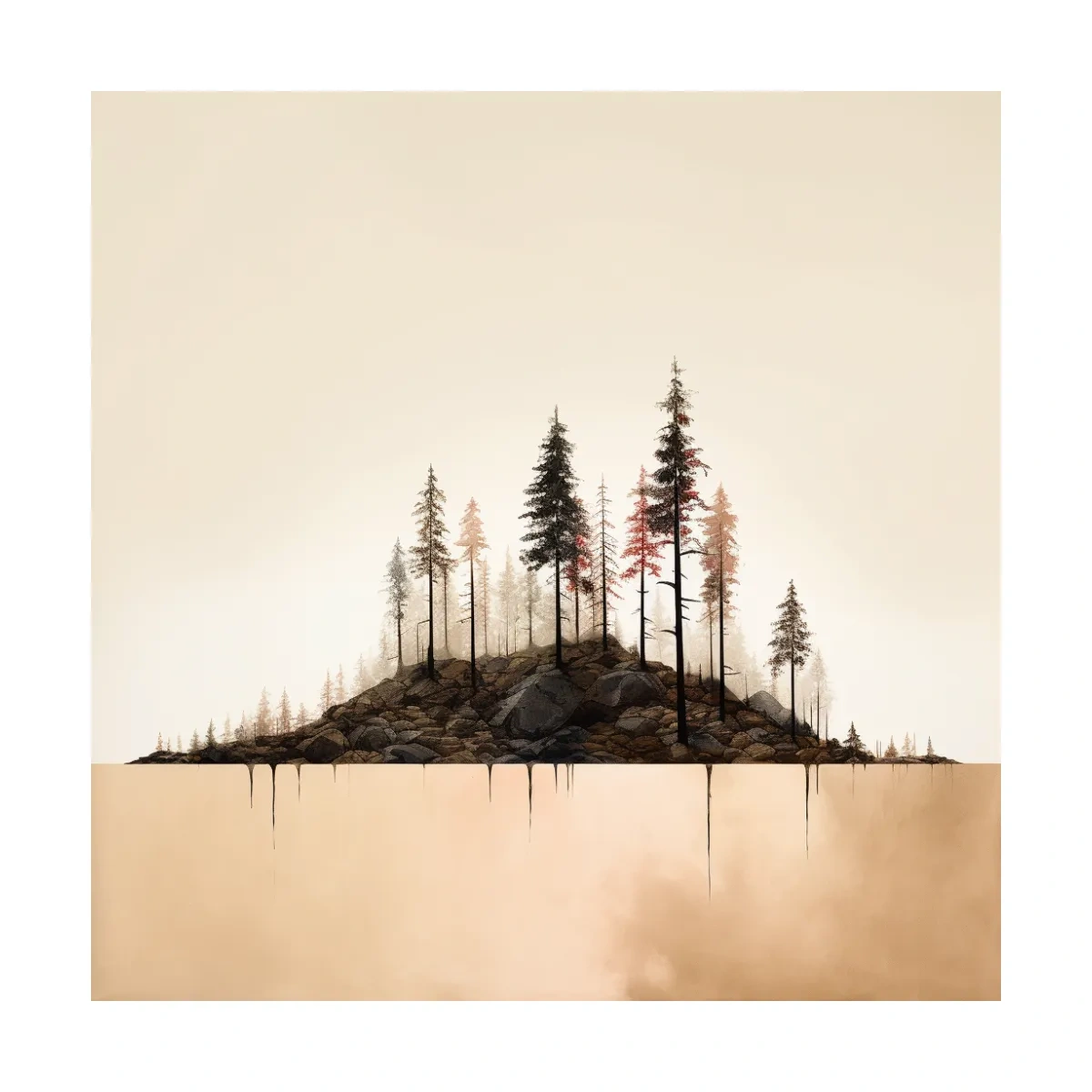 Minimalist Pine Forest Lake Illustration - Scandinavian Landscape Artwork