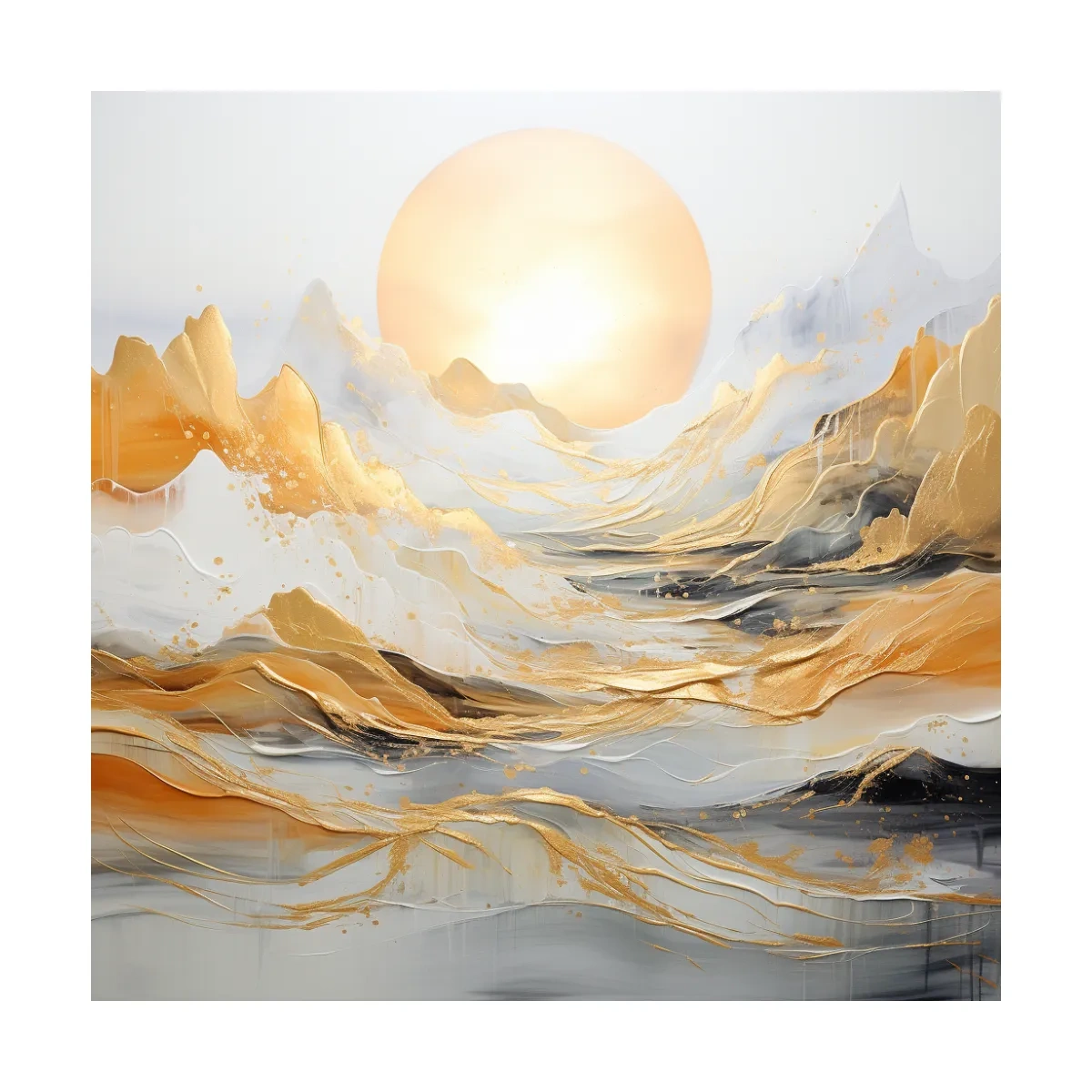 Abstract Golden Sunrise Mountain Landscape - Modern Golf Leaf Style Wall Art