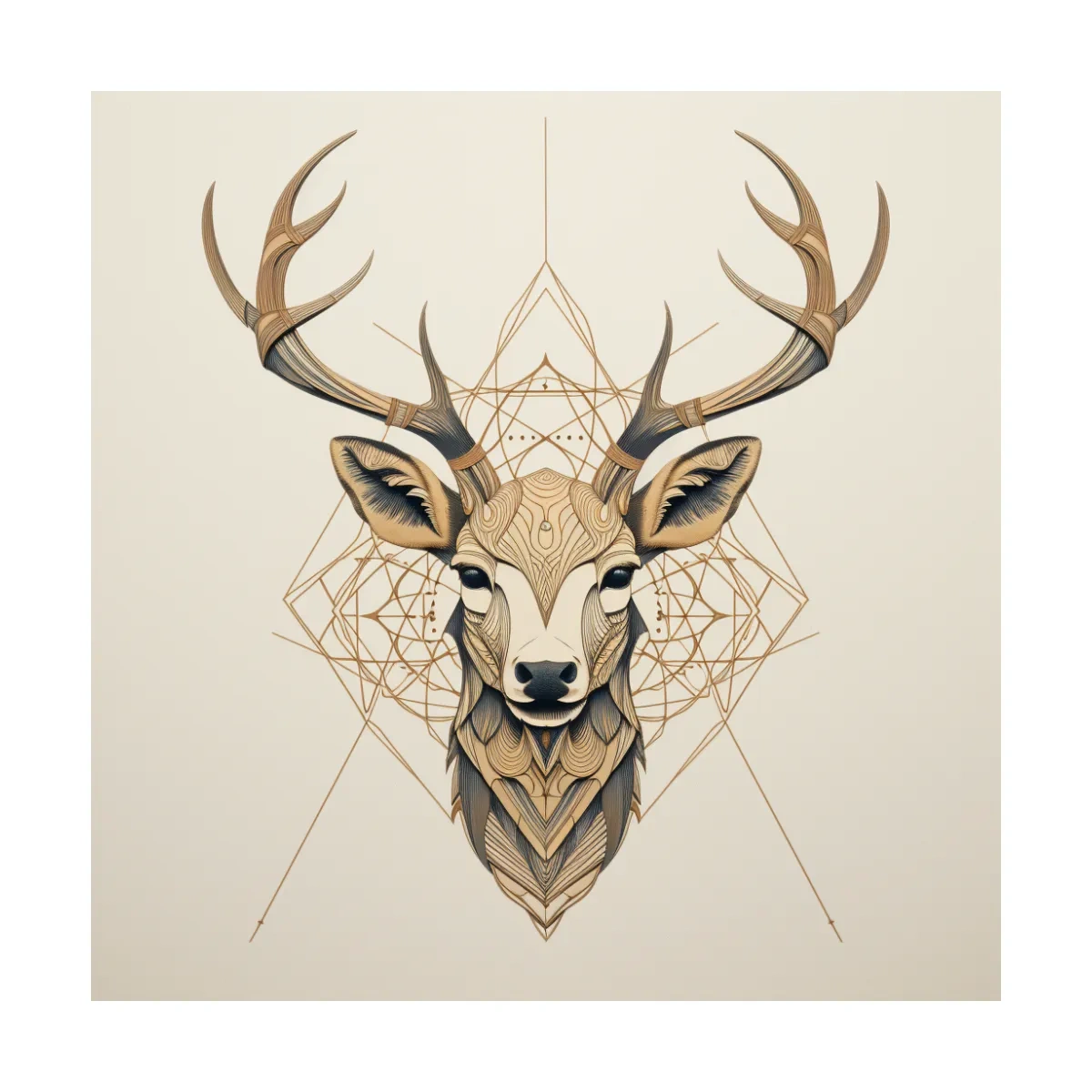 Geometric Deer Head Line Art - Tattoo Style Wildlife Wall Art