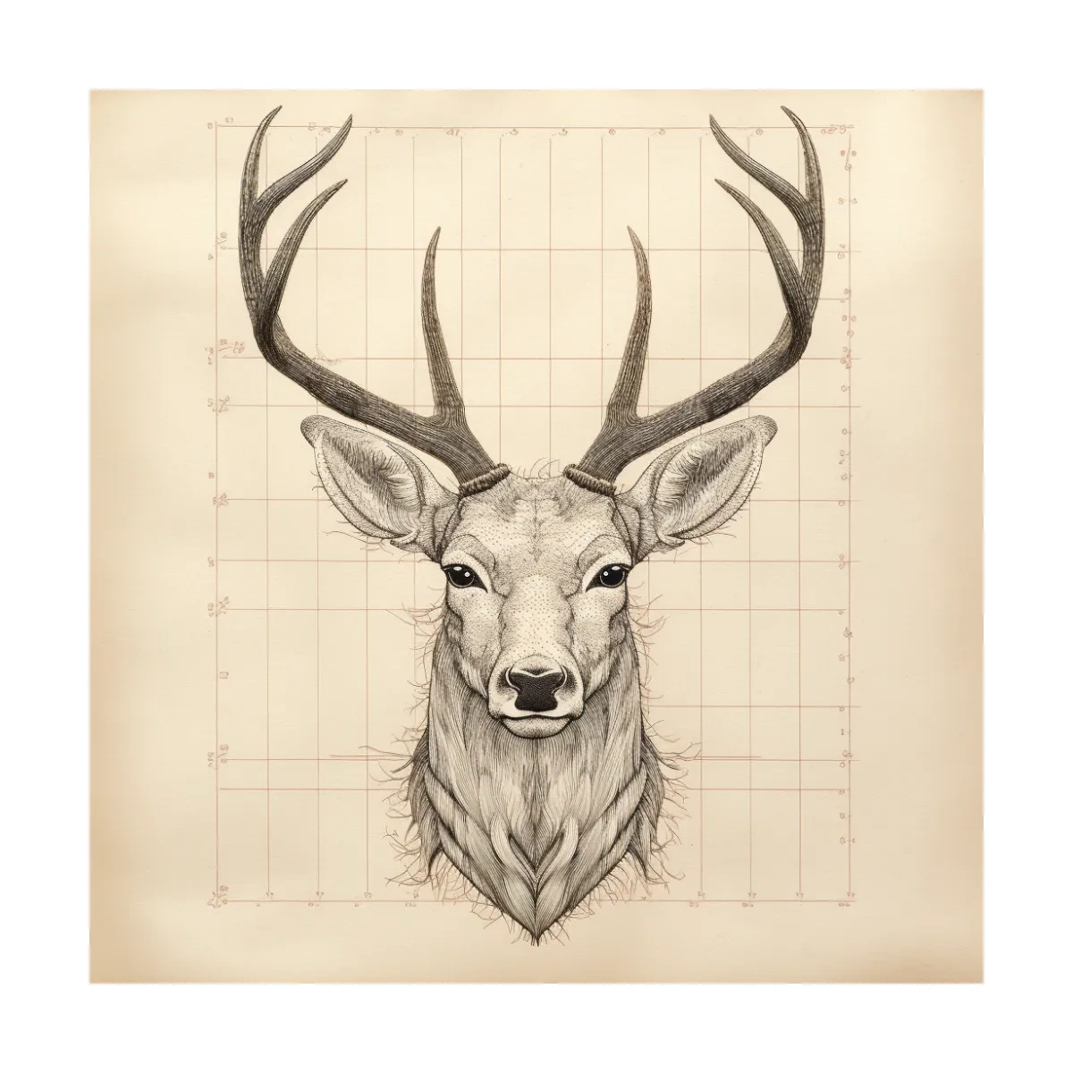 Vintage Deer Head Sketch Illustration - Rustic Wildlife Wall Art