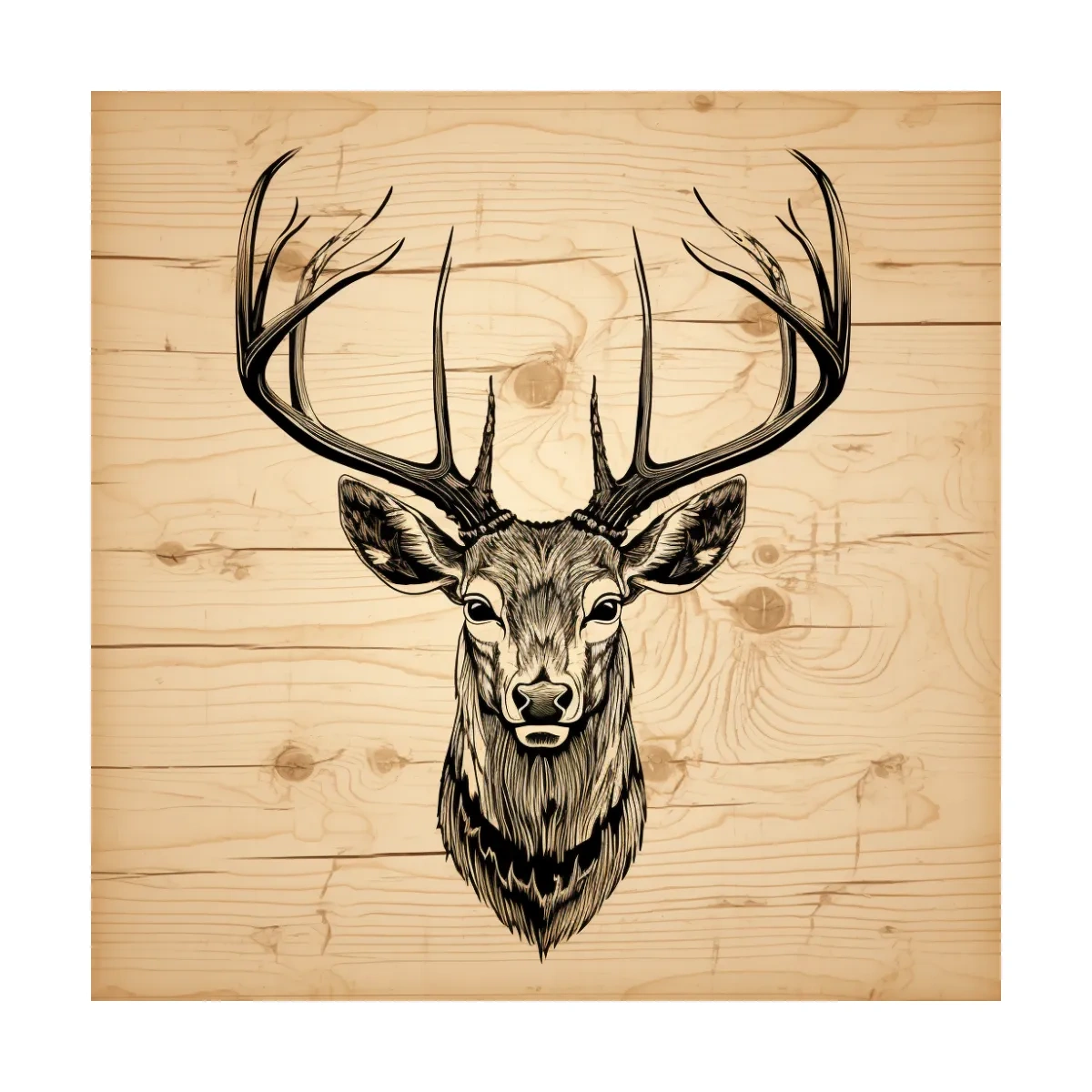 Rustic Engraved Wood Deer Head Illustration - Lodge Wildlife Wall Art