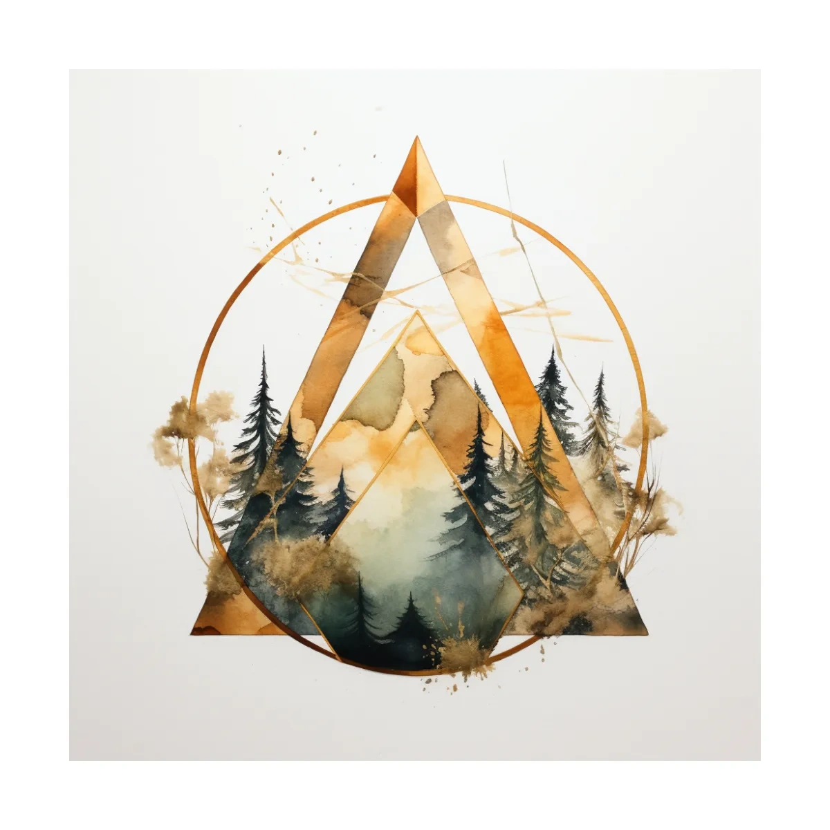 Geometric Watercolor Mountain Pine Forest - Modern Minimalist Nature Wall Art