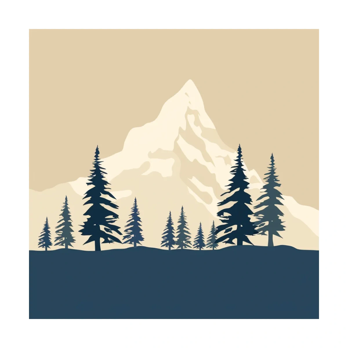 Minimalist Rustic Alpine Mountain Silhouette - Scandinavian Pine Forest Landscape Wall Art