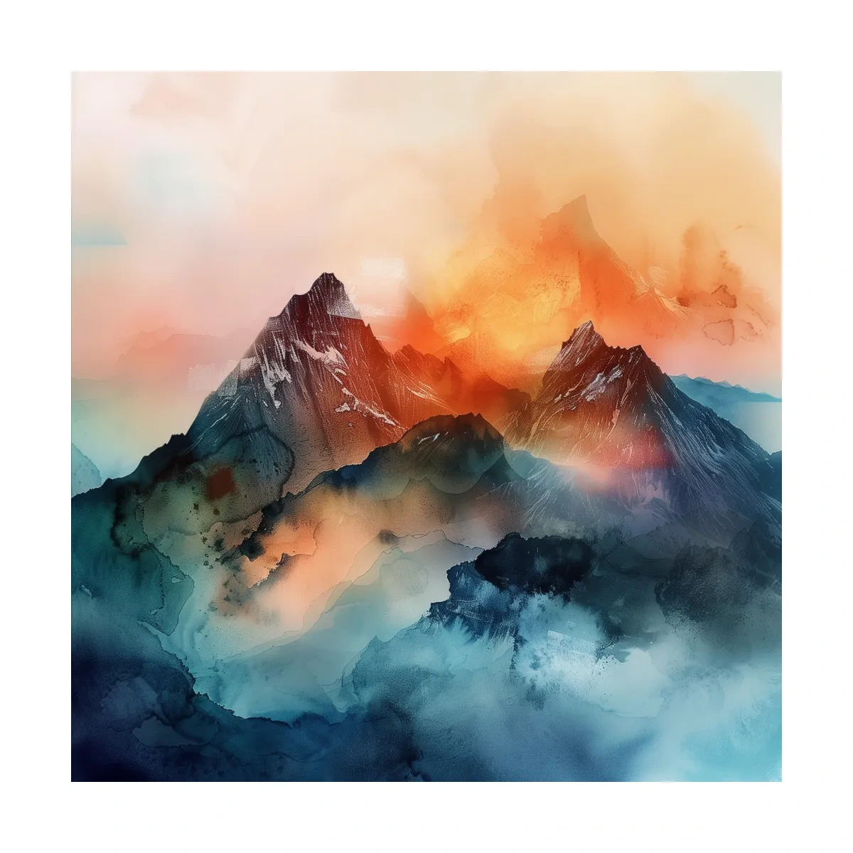 Vibrant Abstract Alpine Mountain Sunrise - Watercolor Landscape Artwork