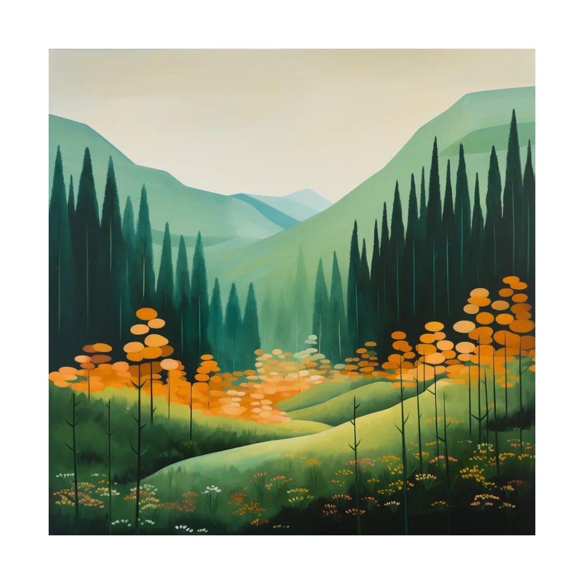 Serene Alpine Valley Pine Forest - Autumn Mountain Landscape Wall Art