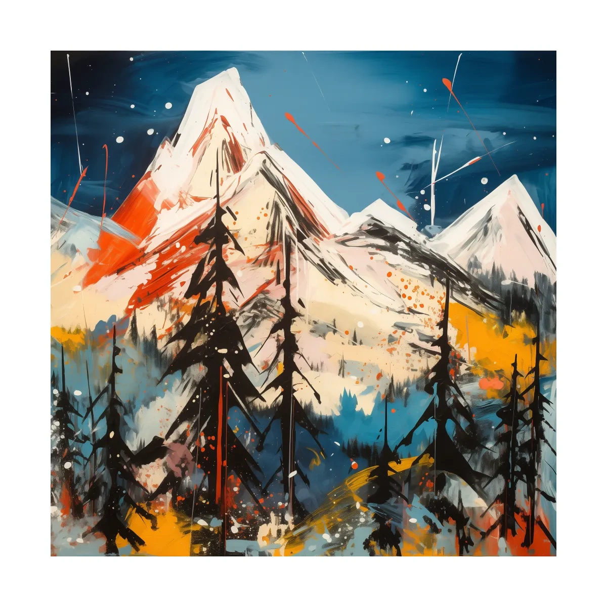 Vibrant Abstract Alpine Mountain Peaks - Bold Contemporary Painting Wall Art