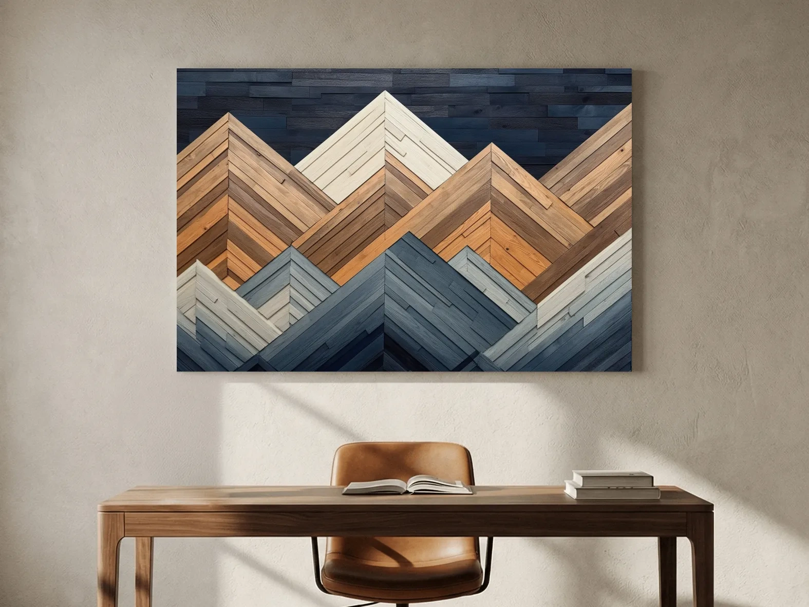 Geometric Wood Plank Mountains - Modern Rustic Canvas Wall Art