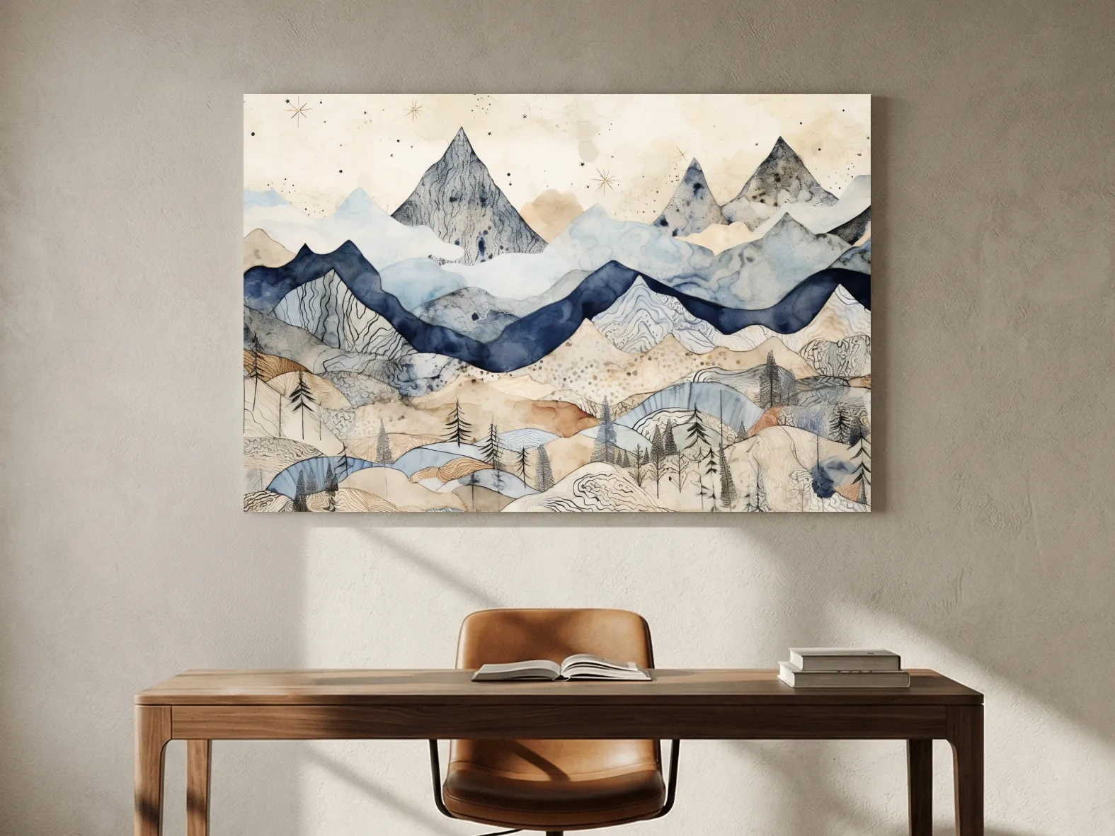 Patchwork Watercolor Mountain Range - Modern Alpine Landscape Wall Art