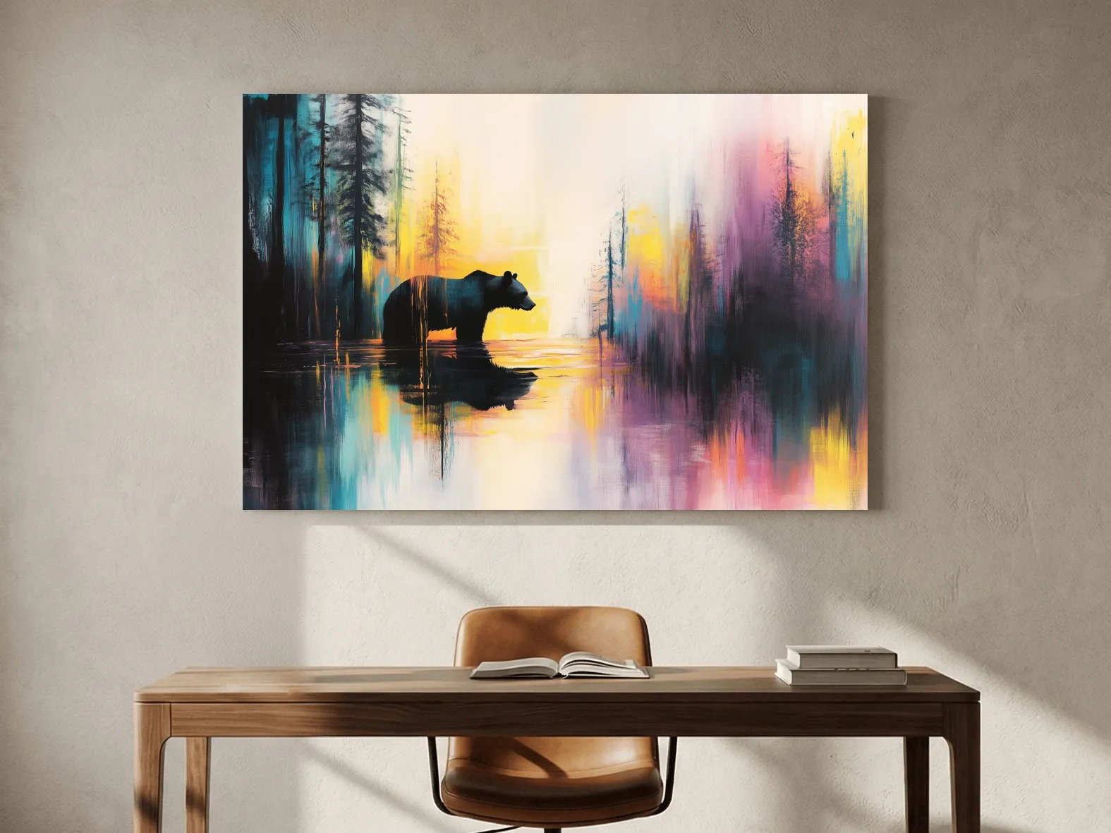 Moody Abstract Bear Lake Reflection - Colorful Forest Landscape Wall Art