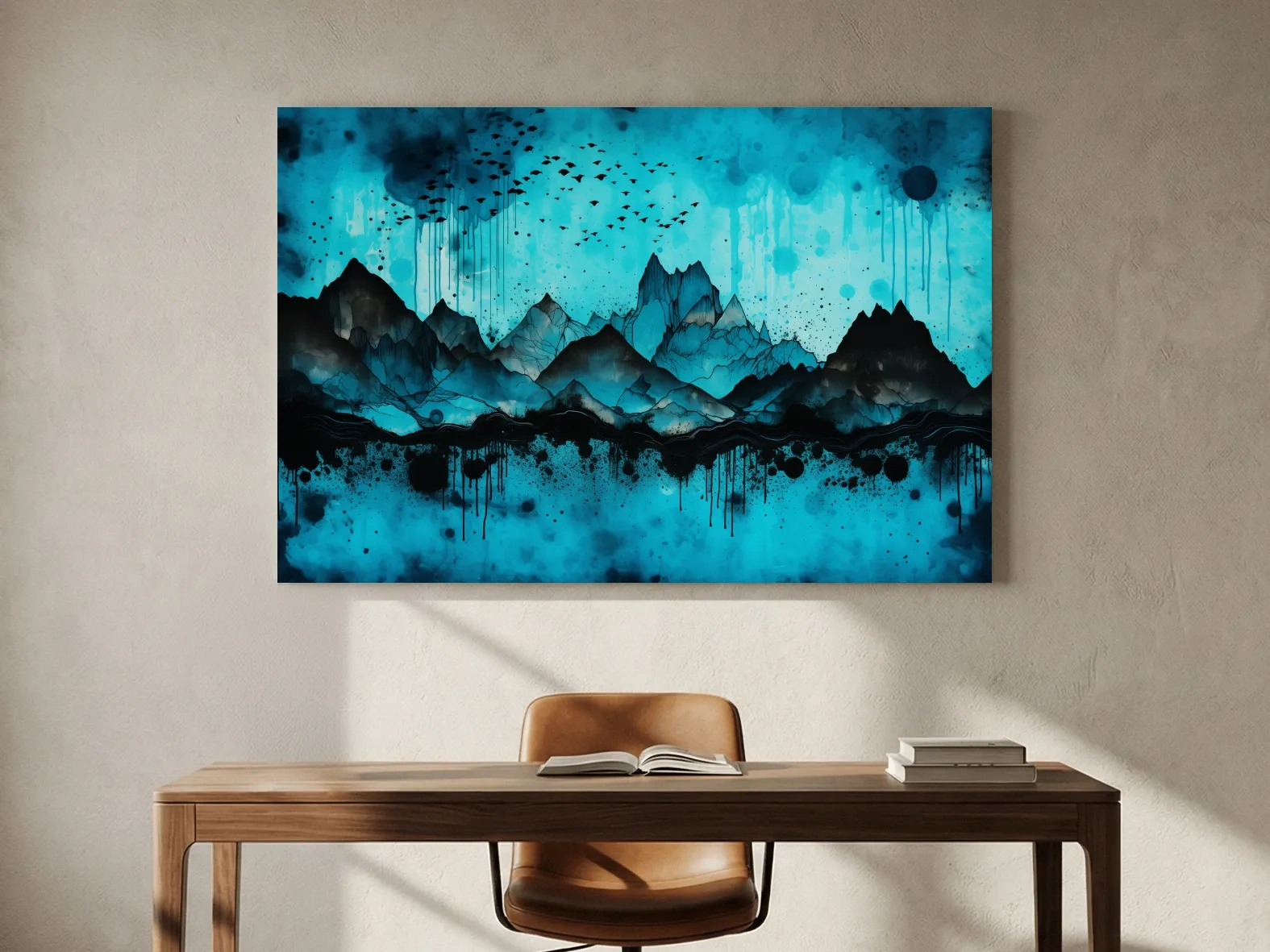 Ink Wash Mountain Range Artwork - Moody Abstract Watercolor Wall Art