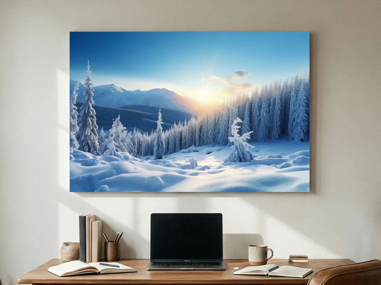 Snowy Alpine Forest Sunrise - Winter Nature Photographic Wall Art
