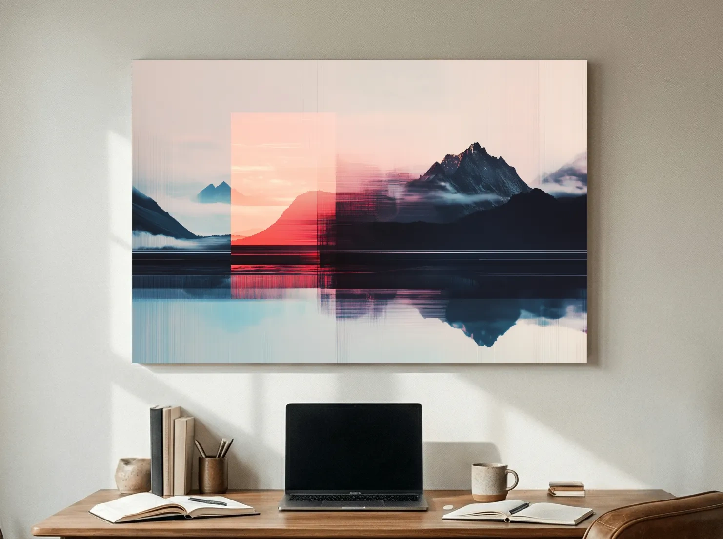 Glitch Art Alpine Mountain Sunset - Abstract Modern Wall Art