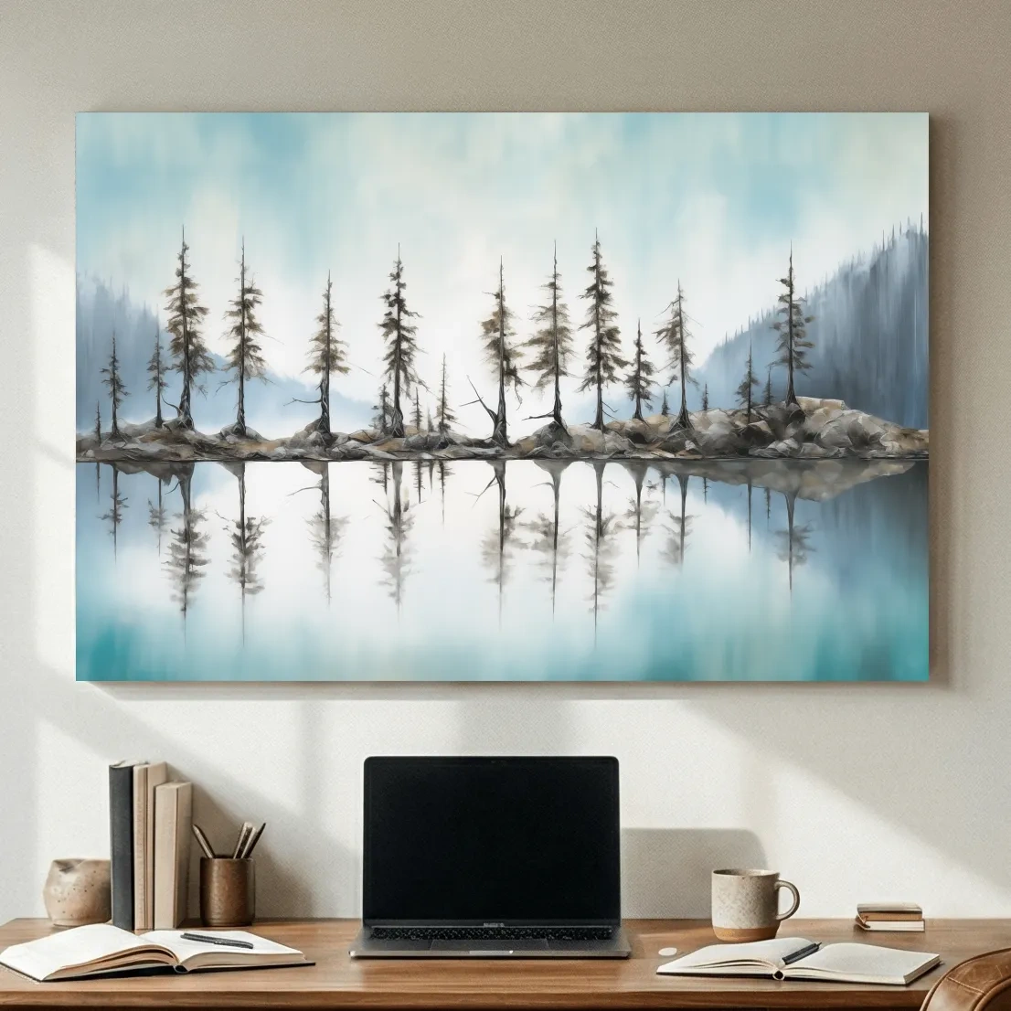 Minimalist Pine Tree Torqouise Alpine Lake Reflection - Pacific Northwest Wall Art