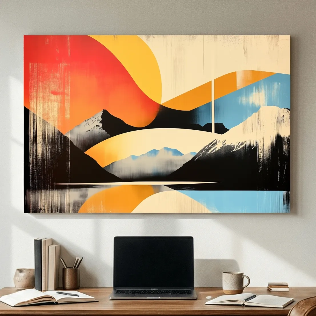 Abstract Retro Mountain Sunrise Landscape - Modern Graphical Wall Art