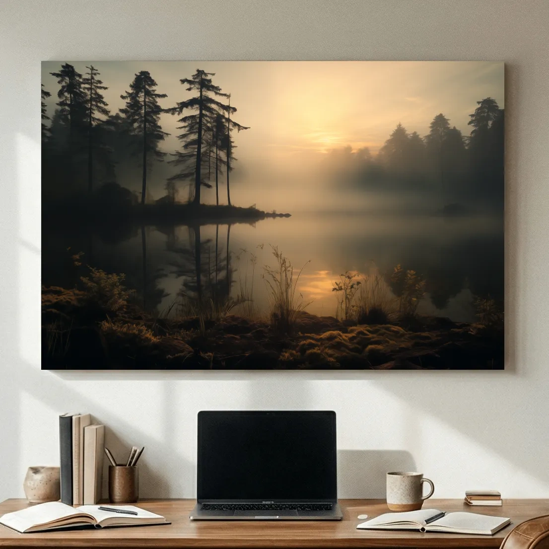 Nature Photography Wall Art - Misty Lake Sunrise & Forest
