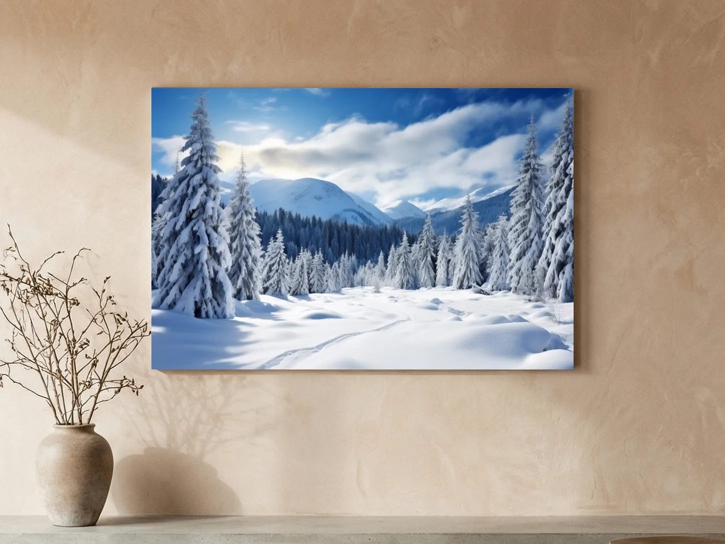 Snowy Alpine Mountain Forest Landscape - Winter Wilderness Photographic Wall Art