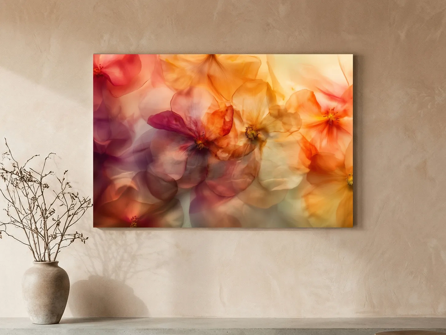 Ethereal Warm Floral Watercolor Blooms - Oshibana Botanical Wall Art