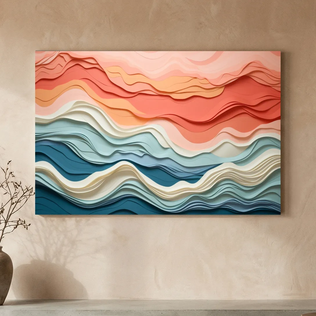 Layered Abstract Topographic Waves - 3D Paper Cut Style Wall Art