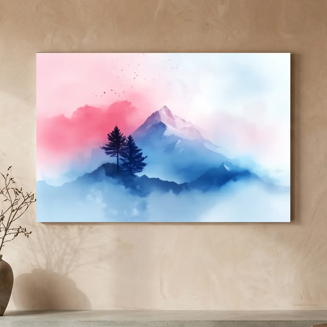 Pastel Watercolor Glacier Peak In The Clouds - Dreamy Alpine Wall Art