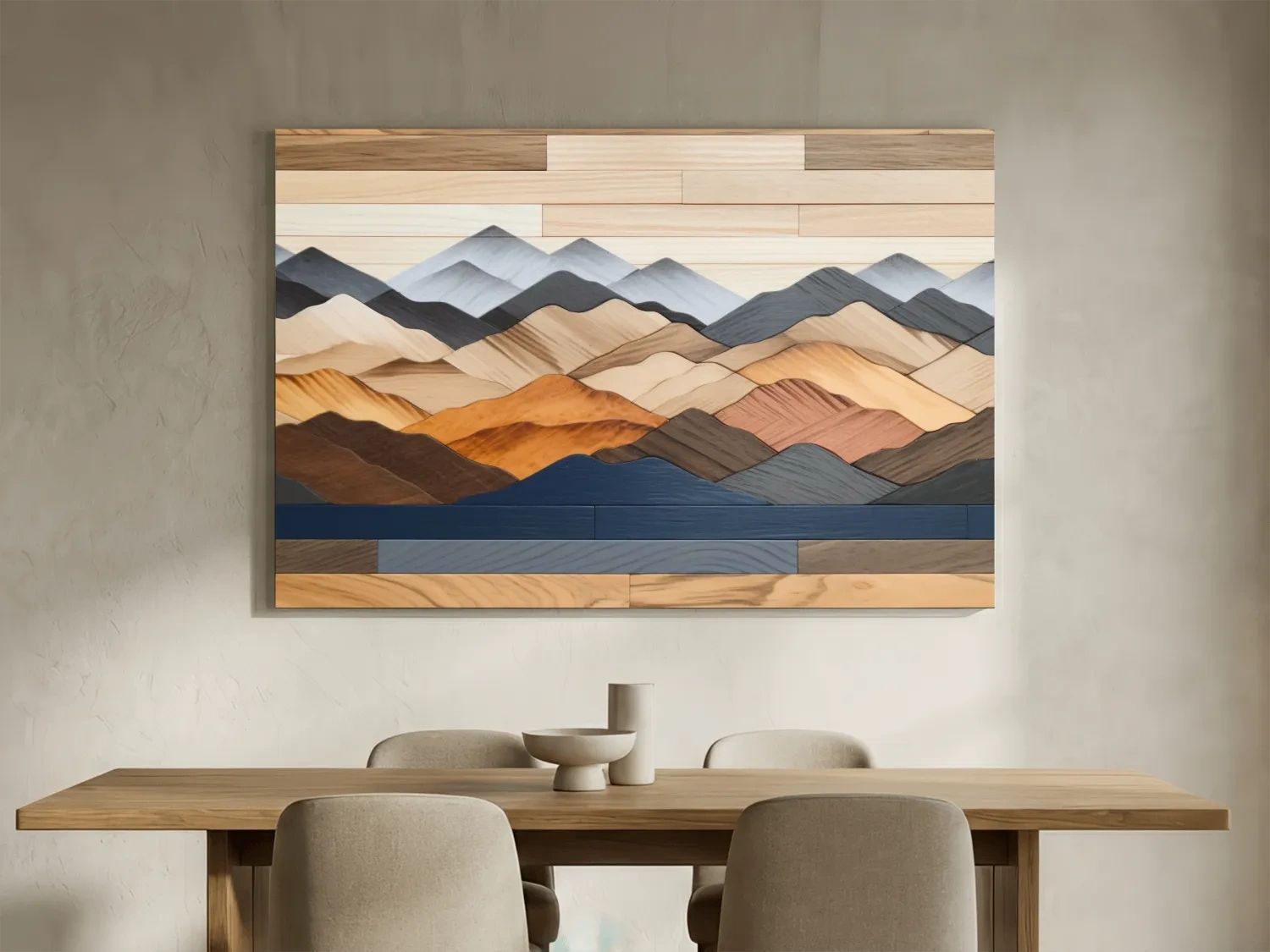 Rustic Layered Wooden Mountain Range Panorama - Modern Geometric Wall Art