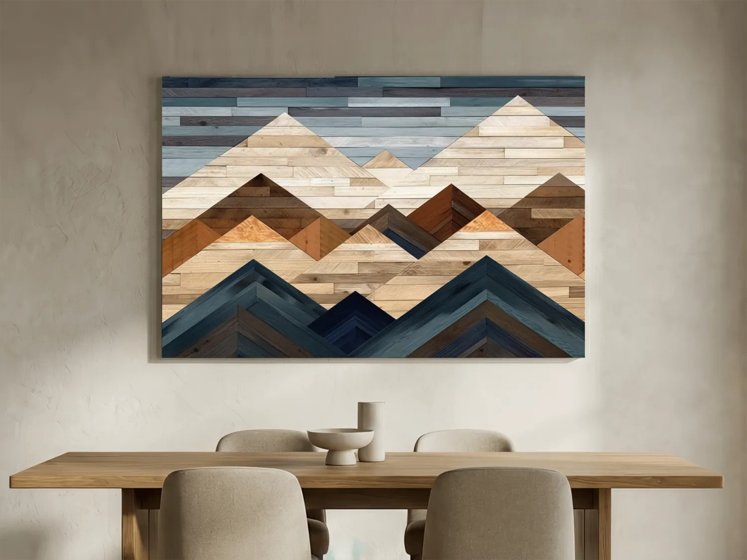 Geometric Reclaimed Wood Mountain Peaks - Modern Rustic Landscape Artwork