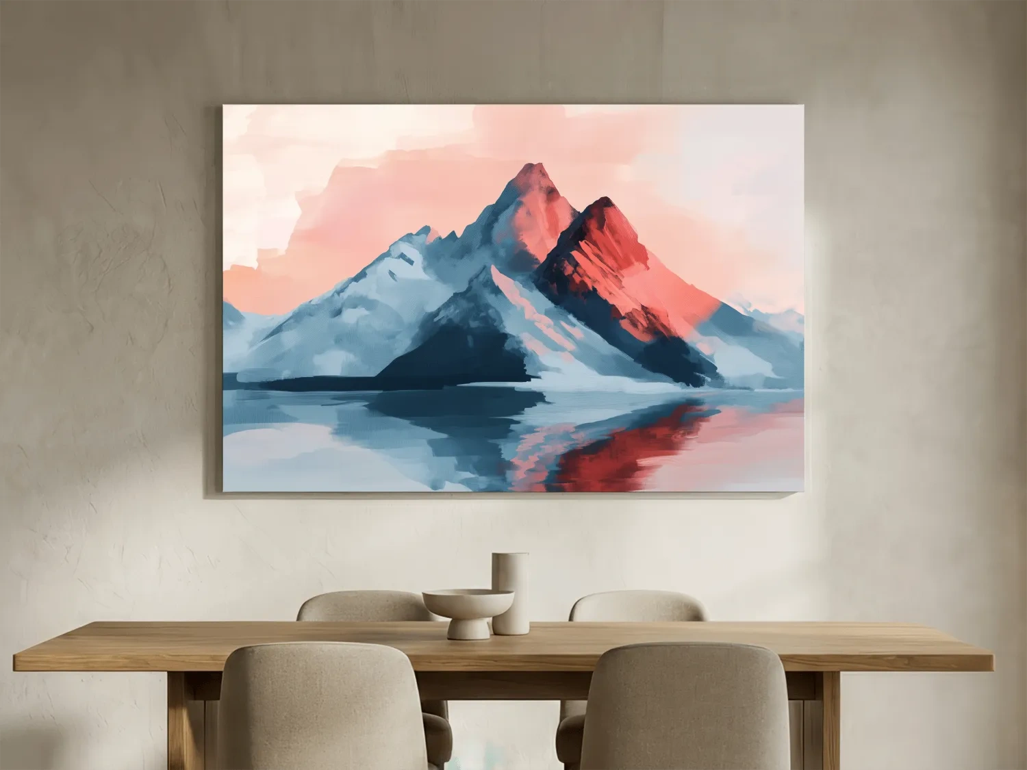 Pastel Alpine Mountain Sunset Painting - Glacier Reflection Wall Art
