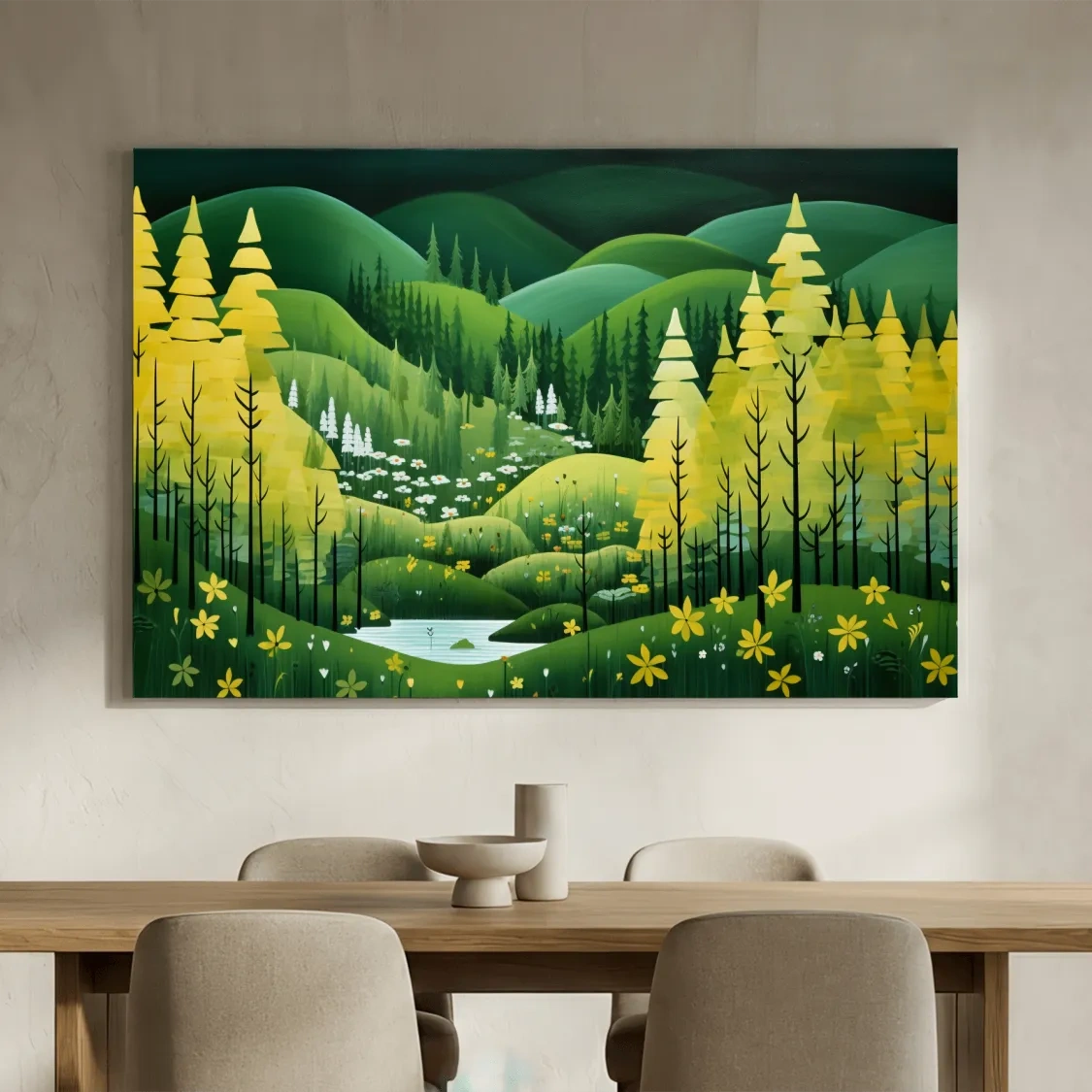 Whimsical Autumn Mountain Valley - Wildflower Forest Wall Art