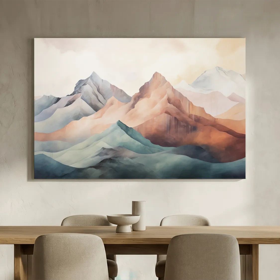 Dreamy Pastel Watercolor Mountain Range - Minimalist Alpine Landscape Wall Art