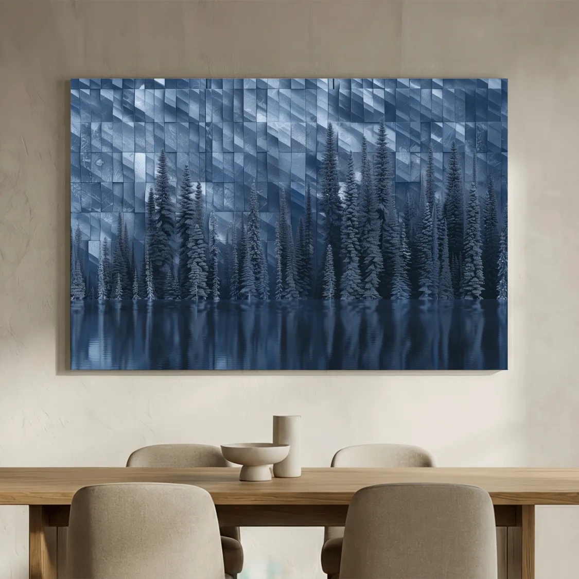 Geometric Digital Alpine Lake Artwork - Abstract Winter Landscape Wall Art