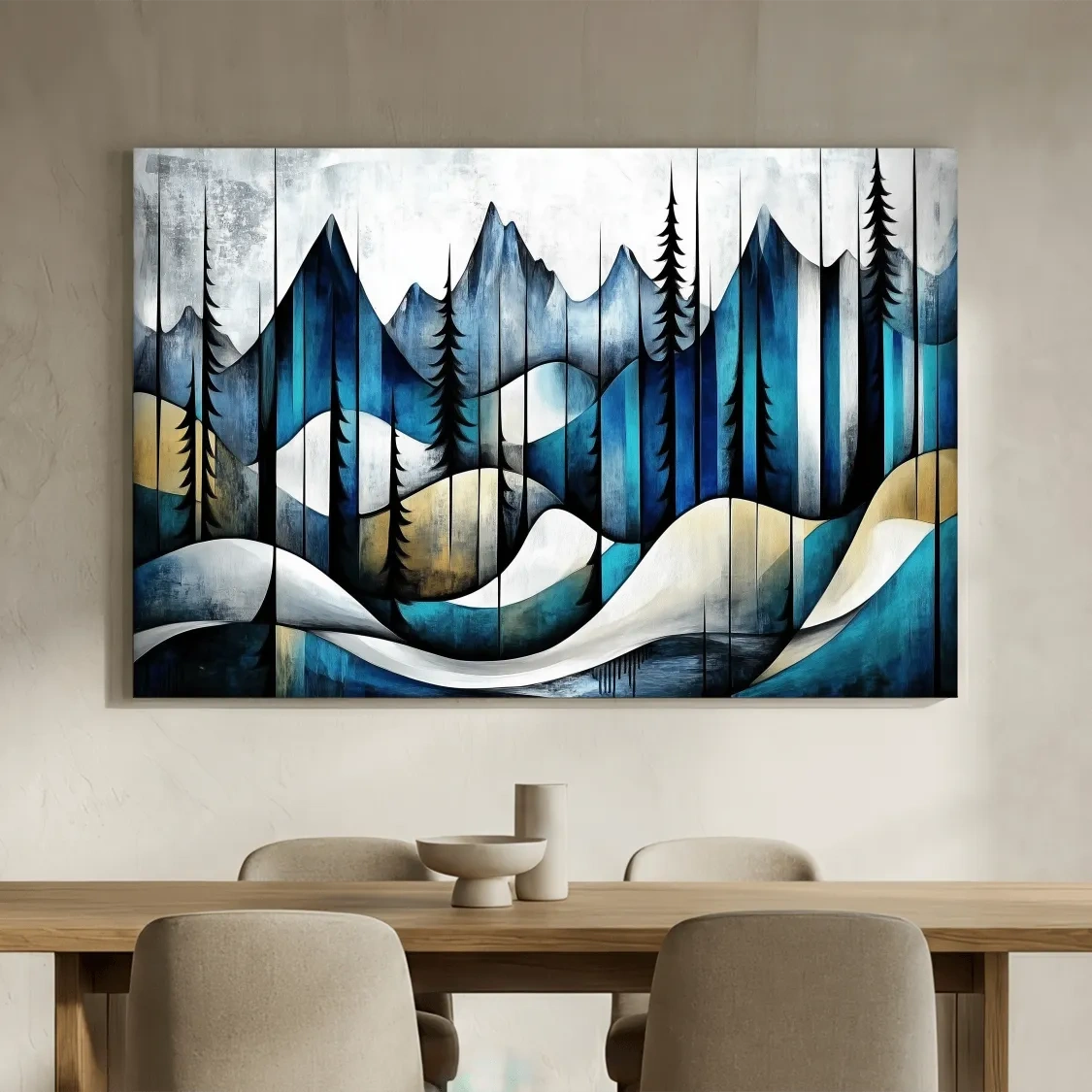 Abstract Alpine Forest Painting - Modern Mountain Wall Art