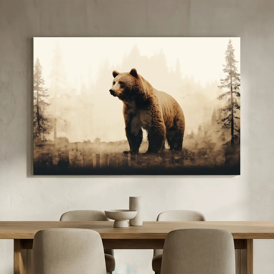 Grizzly Bear Double Exposure Forest - Rustic Wildlife Nature Wall Art
