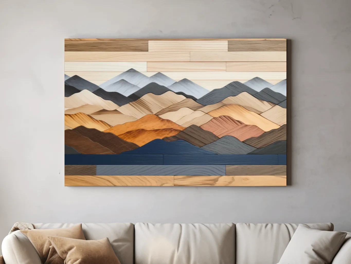 Rustic Layered Wooden Mountain Range Panorama - Modern Geometric Wall Art