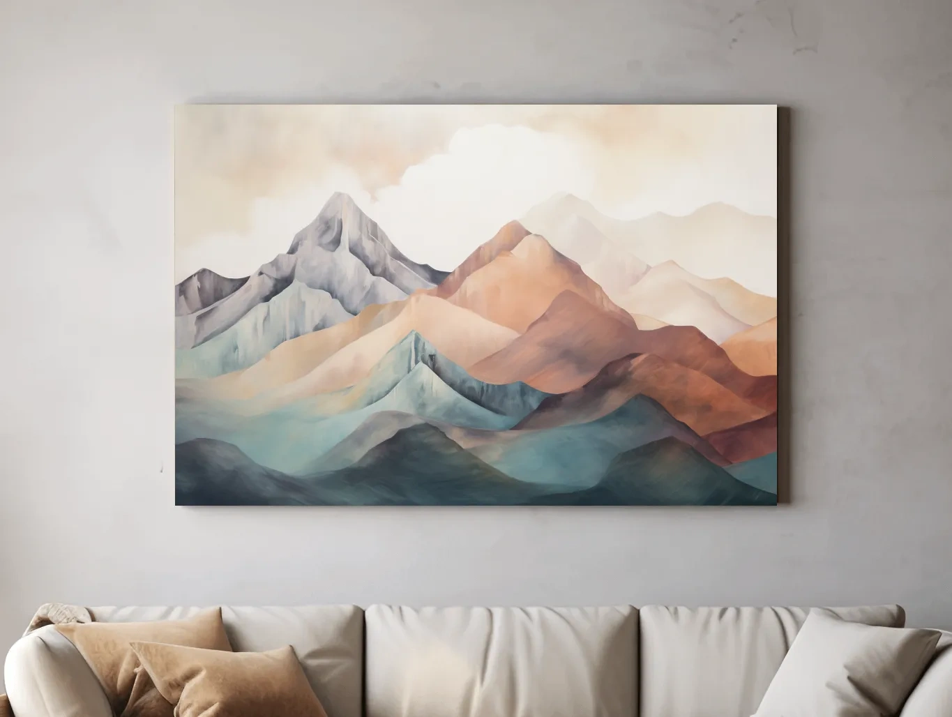 Abstract Watercolor Mountain Range Landscape - Serene Pastel Alpine Wall Art