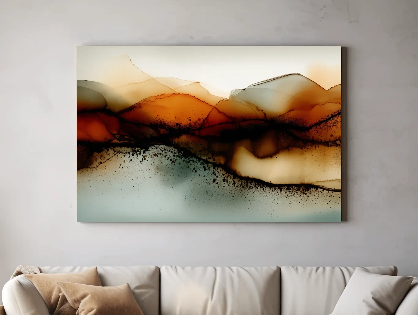 Moody Abstract Sepia Mountain Layers - Modern Alcohol Ink Landscape Wall Art