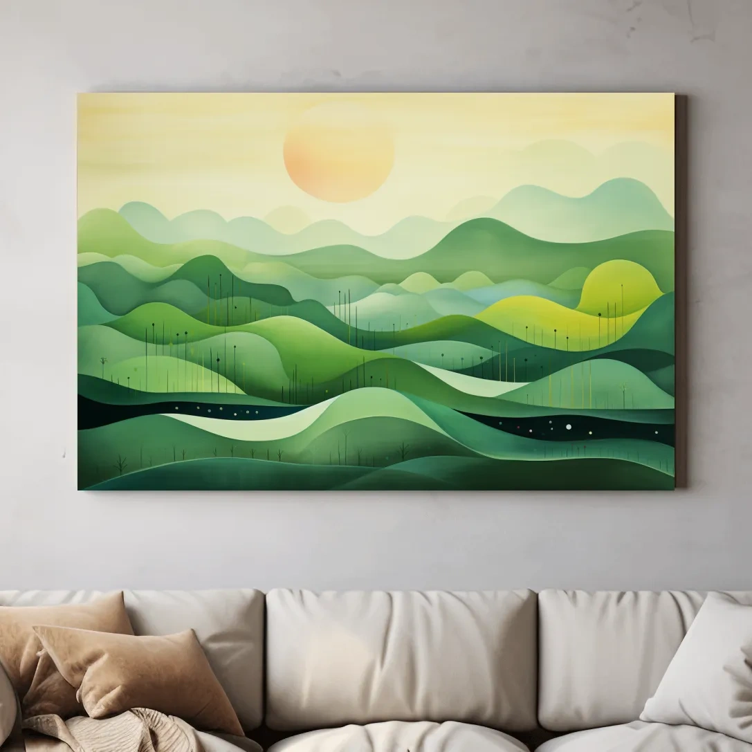 Minimalist Layered Green Rolling Hills - Serene Abstract Landscape Wall Art
