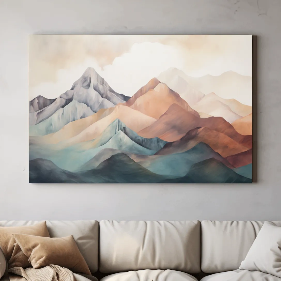 Abstract Watercolor Mountain Range Landscape - Serene Pastel Alpine Wall Art
