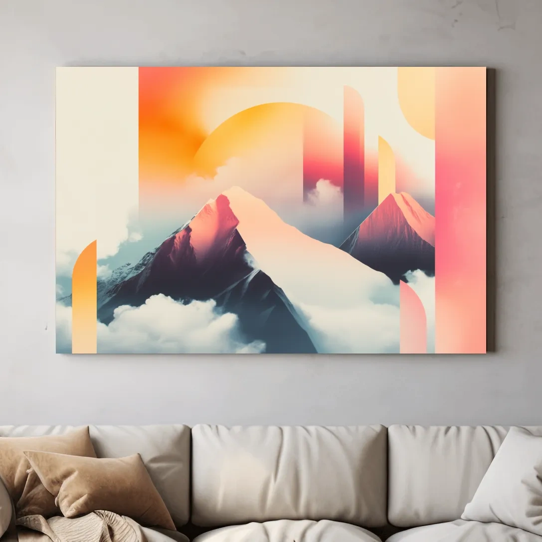 Abstract Retro Sunrise Mountain Peaks - Modern Ski Poster Wall Art