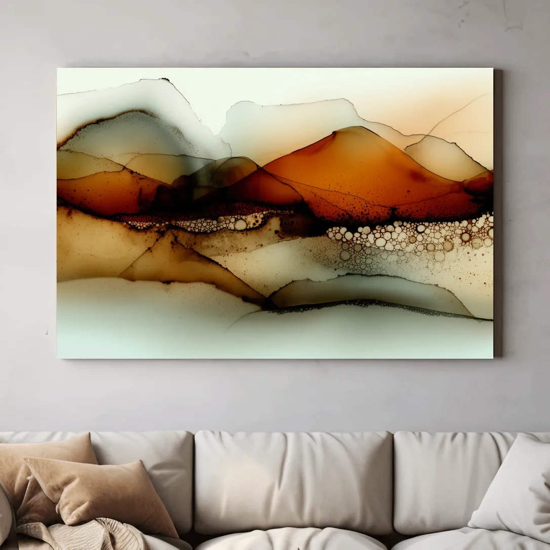 Amber Alcohol Ink Mountains - Abstract Landscape Wall Art