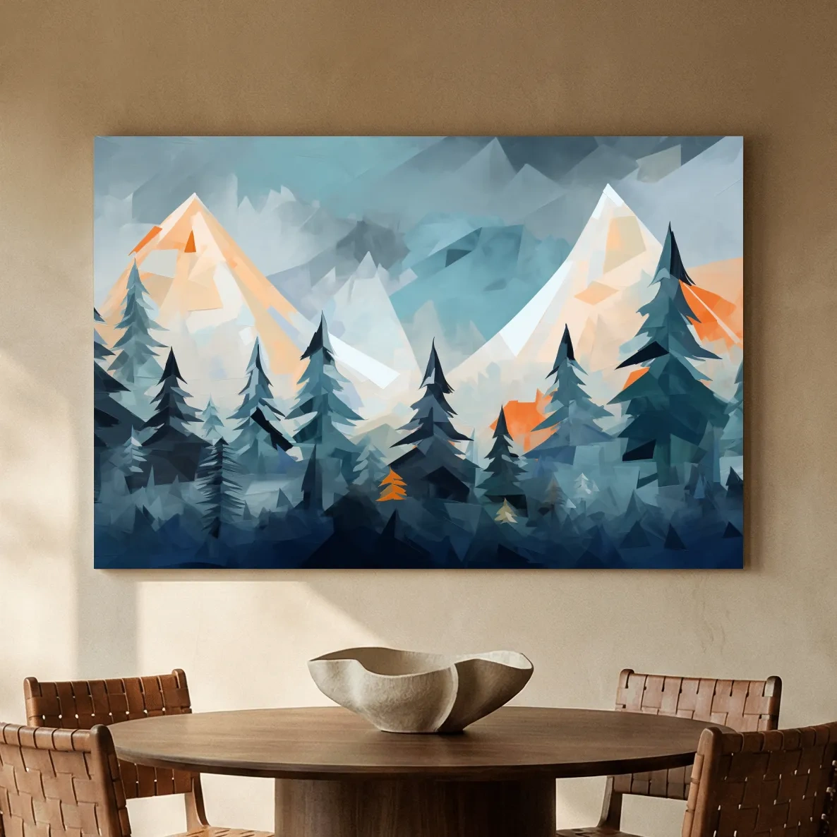 Geometric Alpine Peaks And Pine Forest - Abstract Mountain Landscape Wall Art