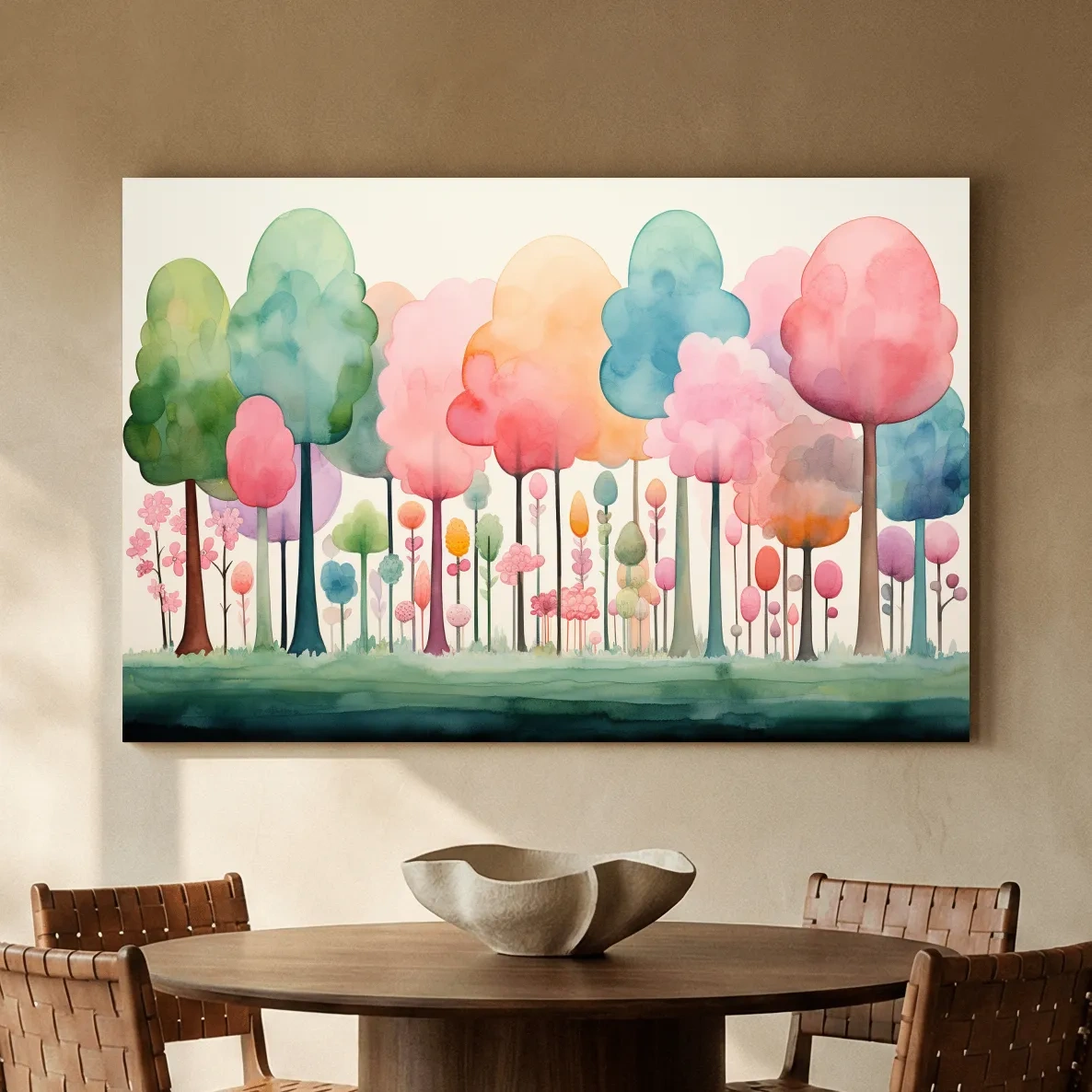 Whimsical Pastel Watercolor Forest - Colorful Nursery Wall Art