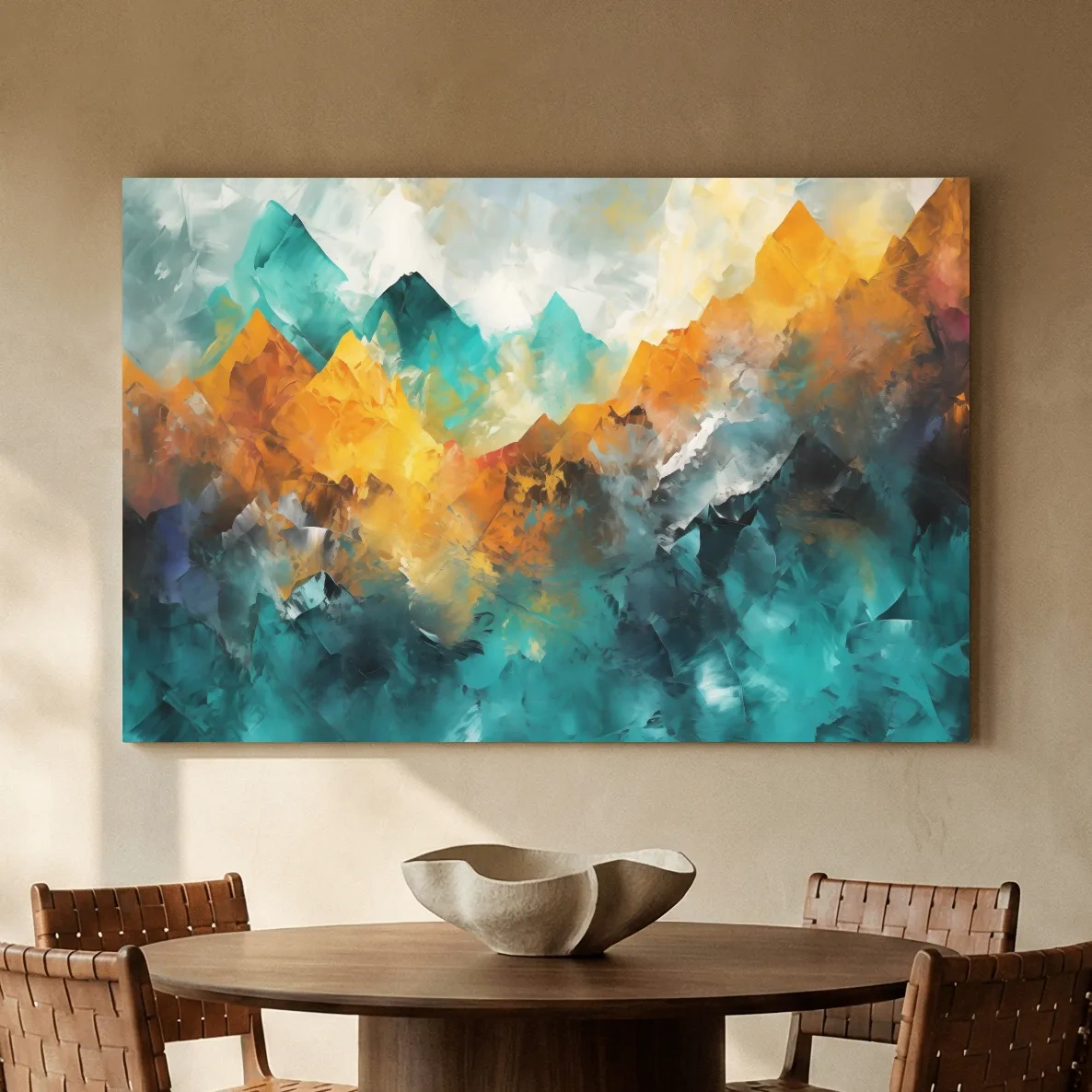 Vibrant Abstract Mountain Painting - Colorful Landscape Wall Art
