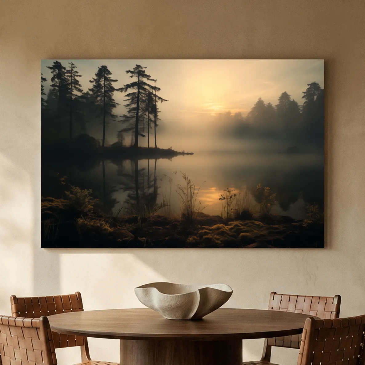 Nature Photography Wall Art - Misty Lake Sunrise & Forest