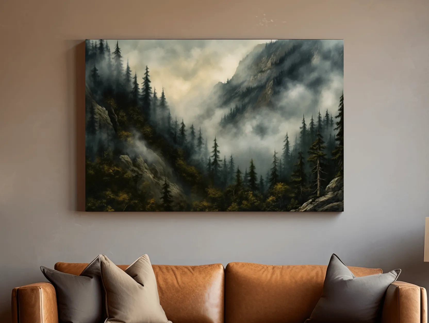 Moody Misty Mountain Pine Forest - Foggy Alpine Landscape Wall Art