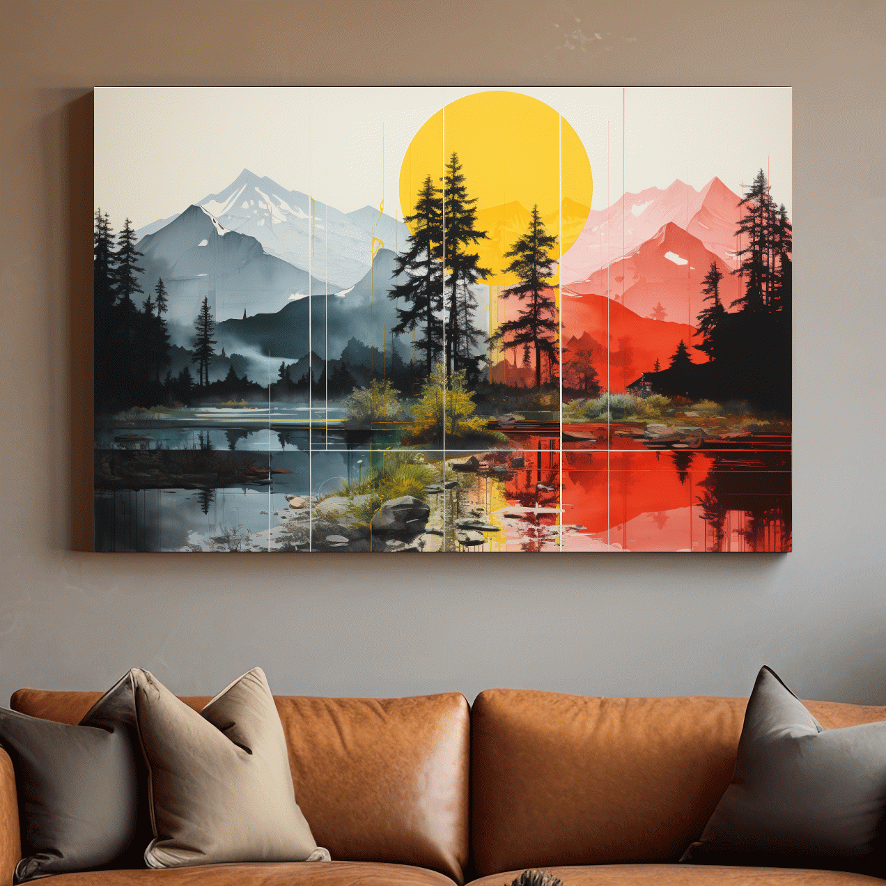 Abstract Alpine Lake Landscape - Mountain Sunset Wall Art