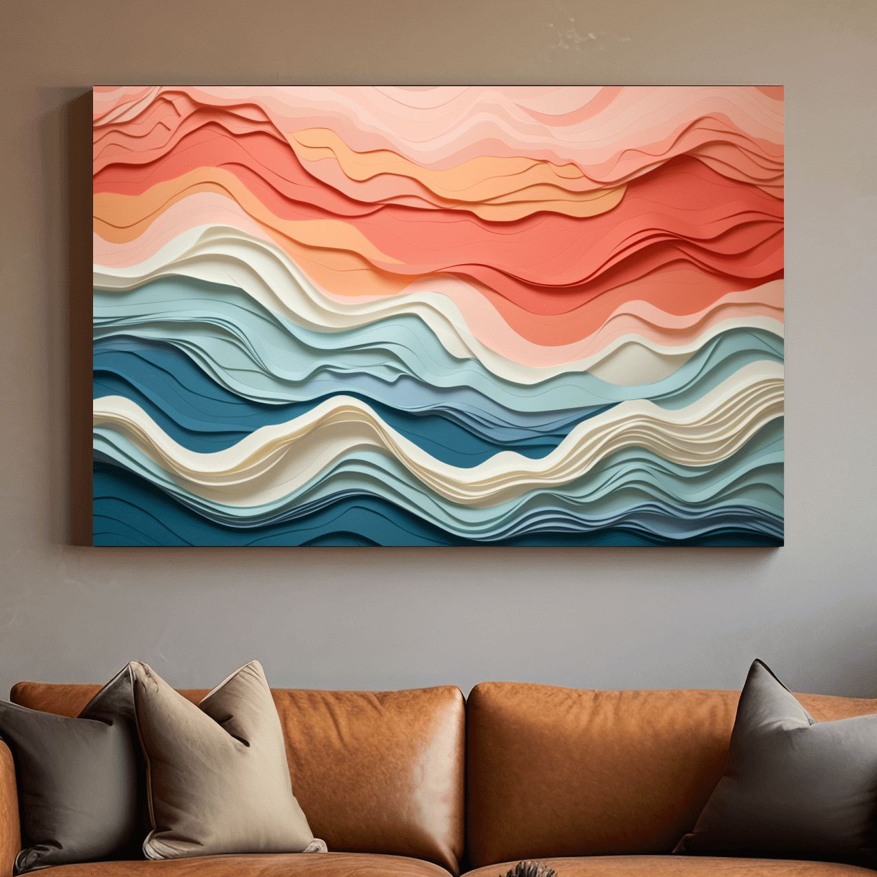 Layered Abstract Topographic Waves - 3D Paper Cut Style Wall Art