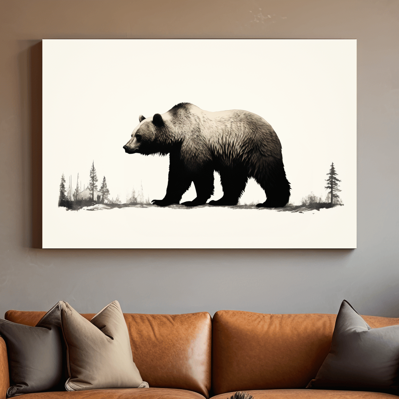 Minimalist Grizzly Bear Silhouette - Black And White Wildlife Wall Art