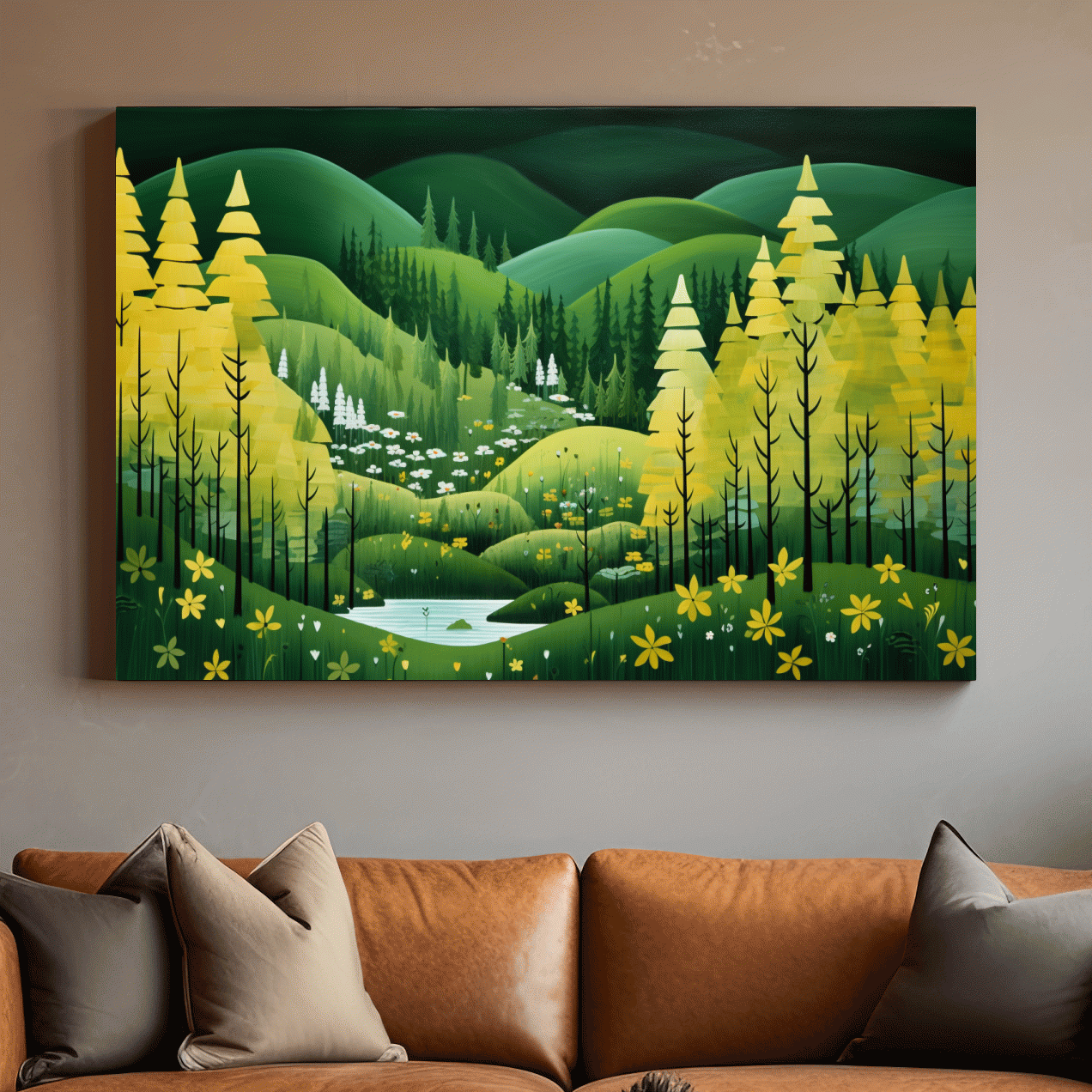 Whimsical Autumn Mountain Valley - Wildflower Forest Wall Art
