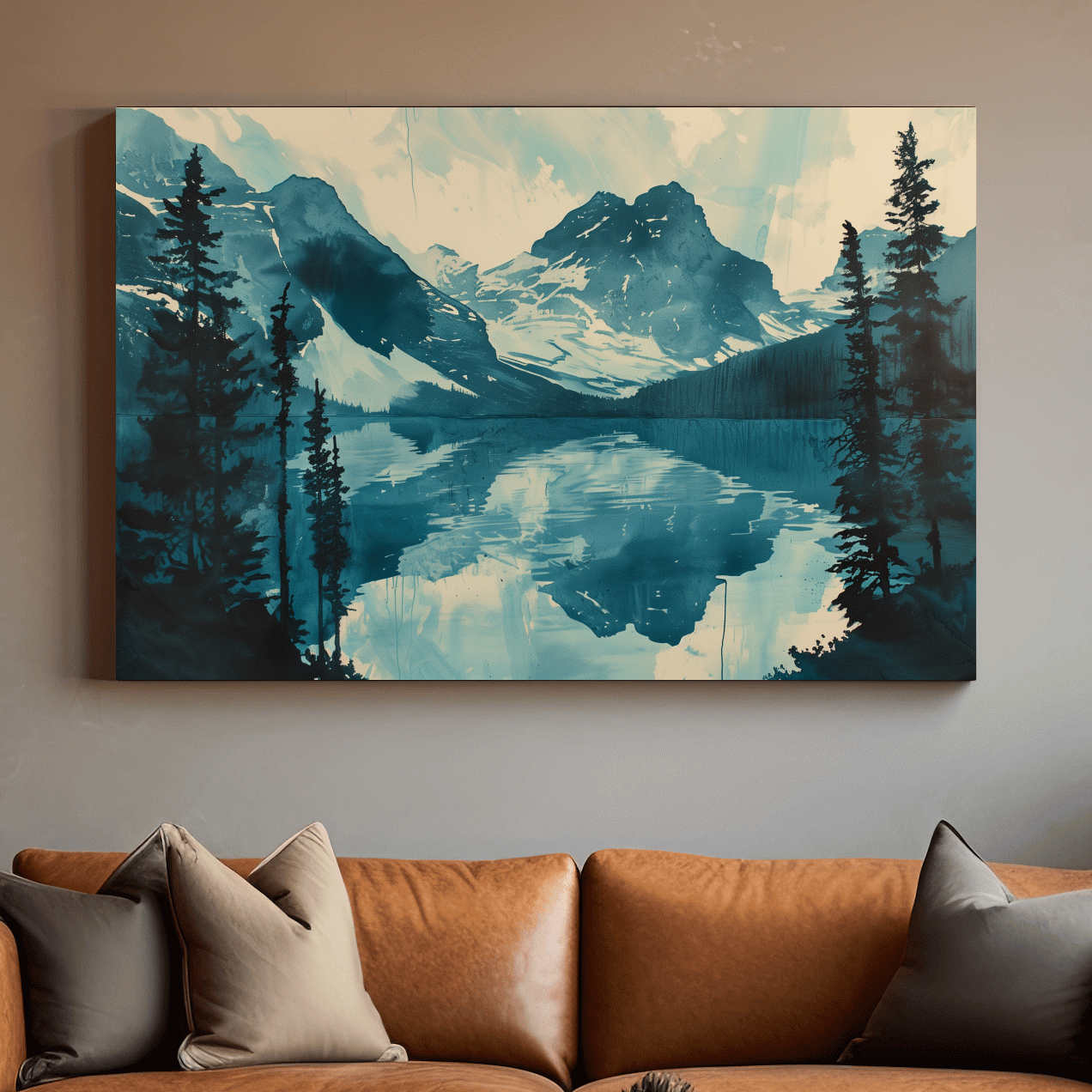 Rocky Mountains Alpine Lake Reflection - Watercolor Mountain Artwork