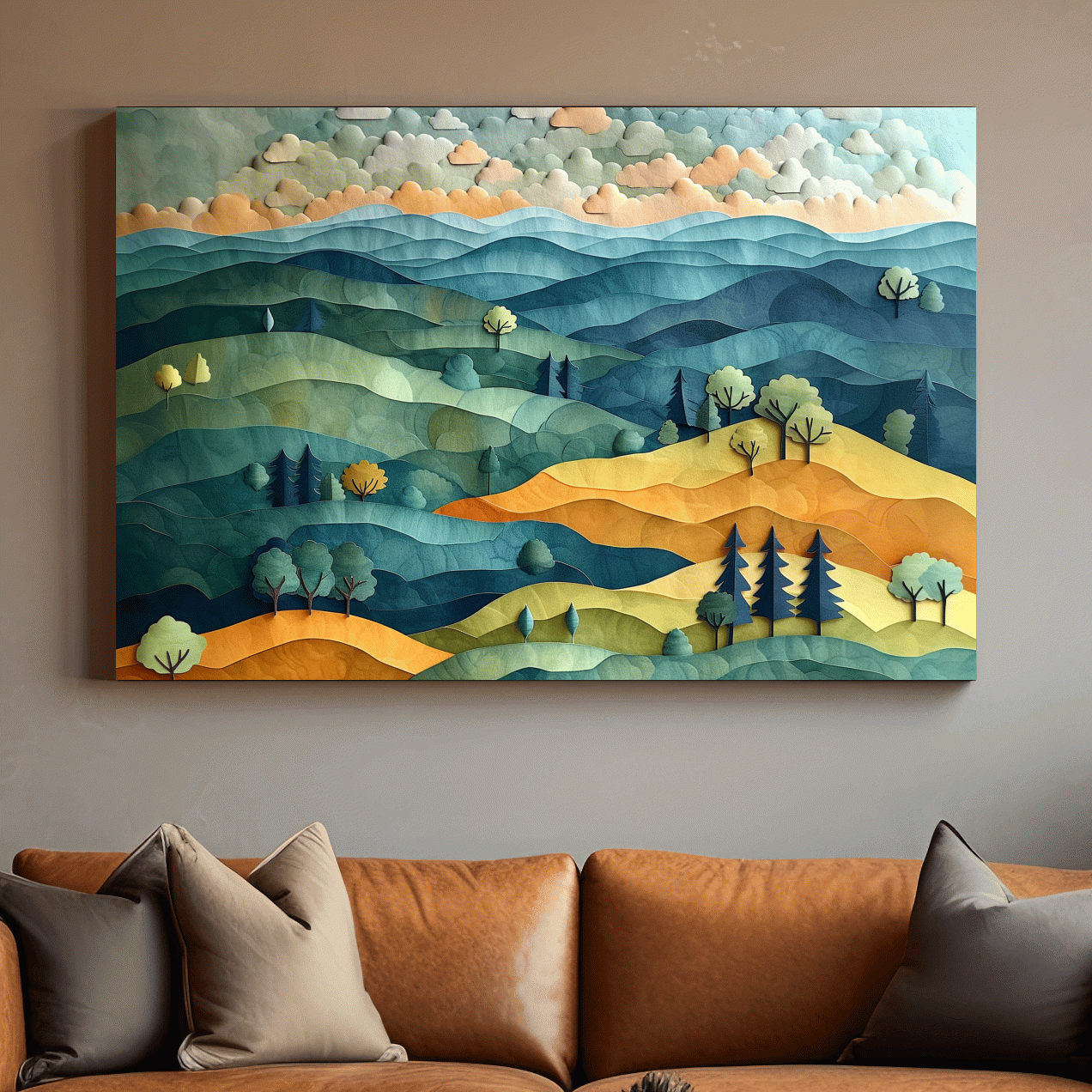 Layered Paper Cut Mountain Landscape - Colorful Modern Nature Wall Art